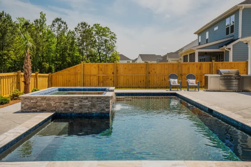 A rectangular gunite pool