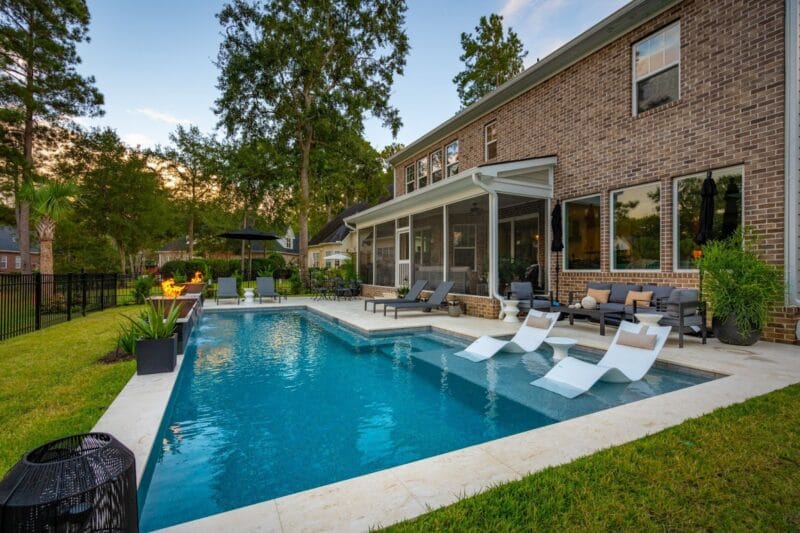 A beautiful finished backyard gunite pool in a Lowcountry home