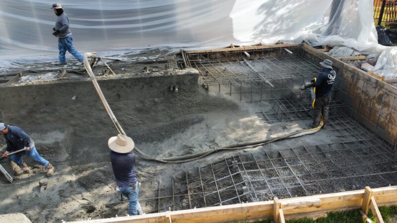 Gunite day in progress on a gunite pool